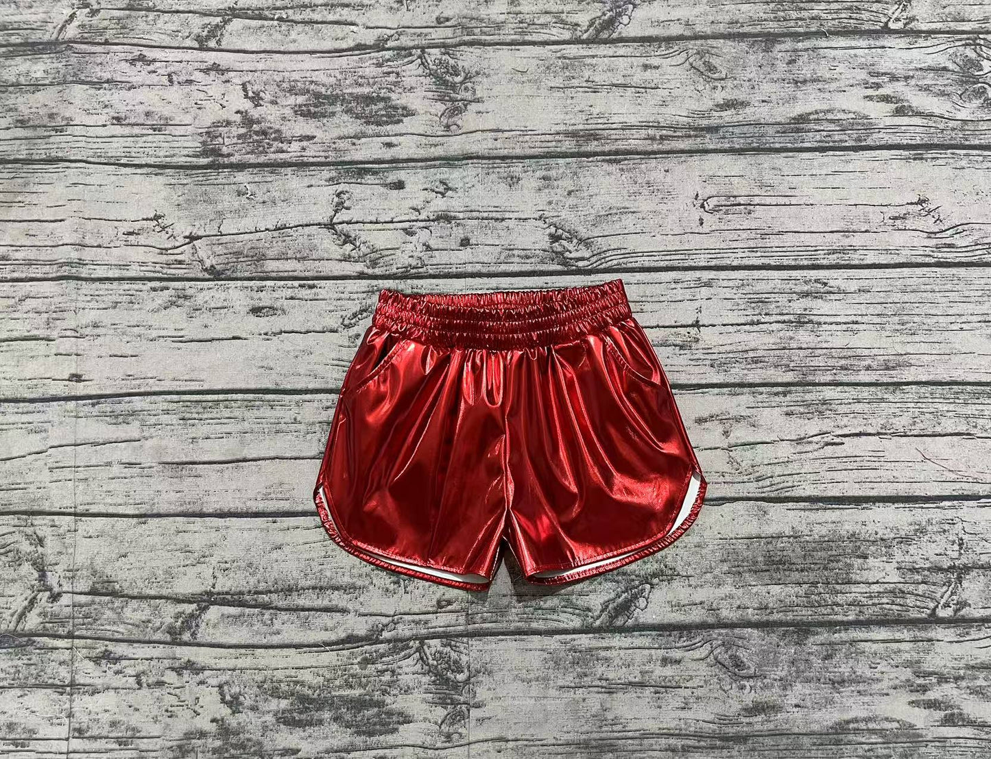 Baby Girl Red Pocket Leather Elastic Bottom Shorts RTS