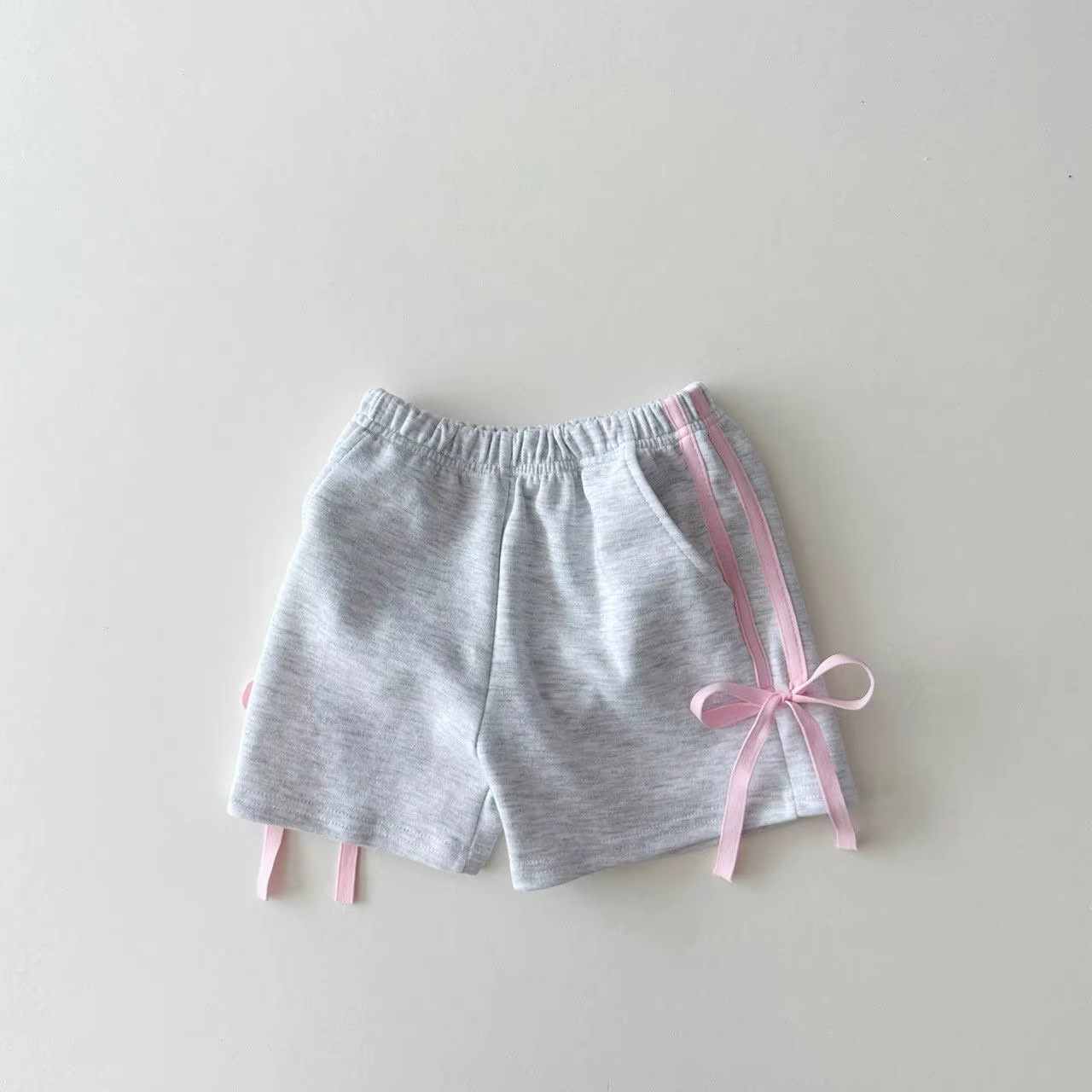 Preorder Baby Girl Grey Cotton Bow Sports Shorts