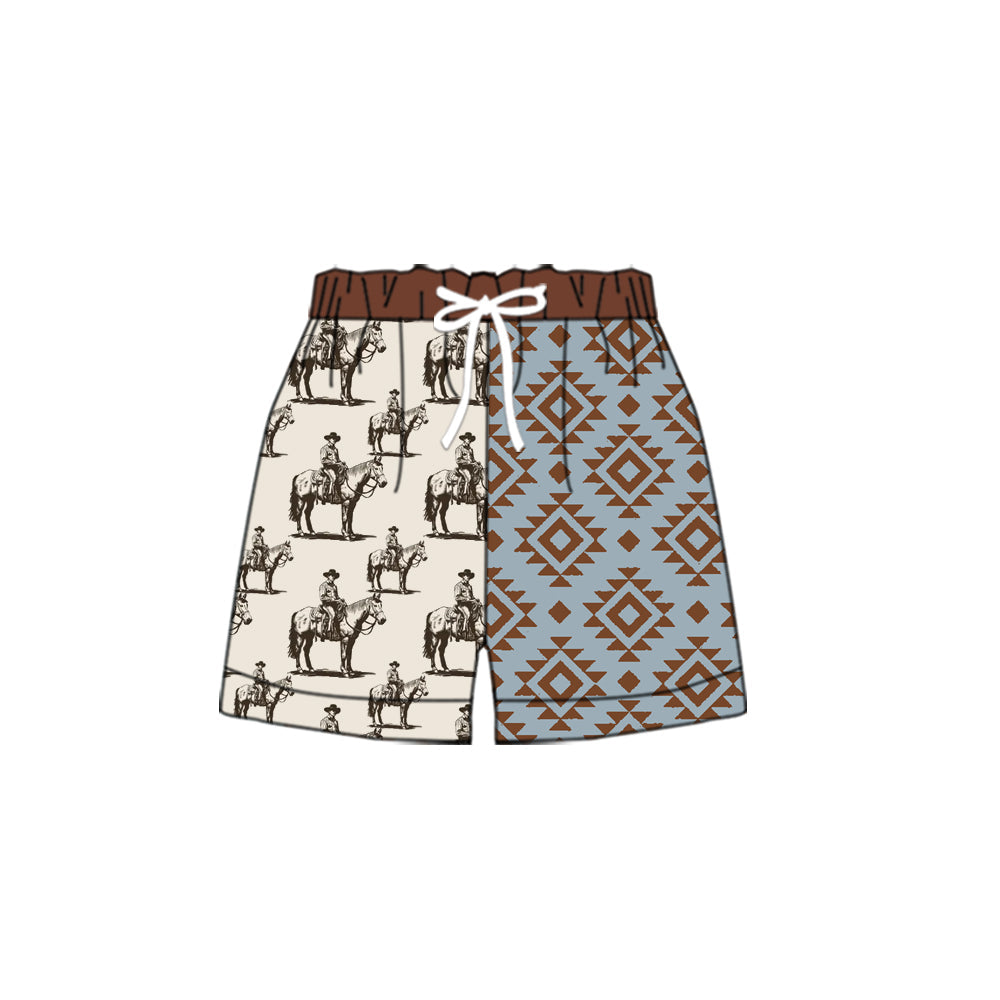 Preorder Baby Boy Western Horse Aztec Trunks Shorts ( Moq 5 )