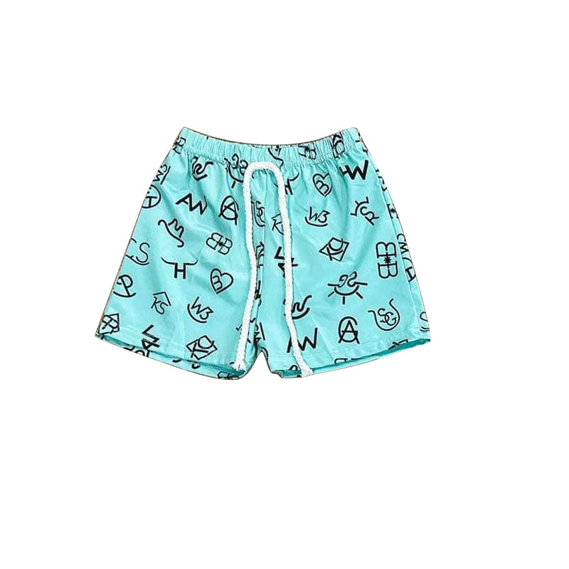 Preorder Baby Boy Western Letter Green Shorts Bottoms ( Moq 5 )