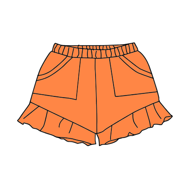 Preorder Baby Girl Orange Pockets Cotton Ruffle Shorts Bottoms ( Moq 5 )