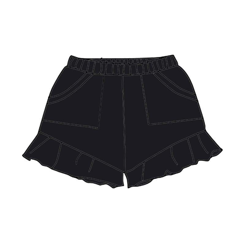 Preorder Baby Girl Black Pockets Cotton Ruffle Shorts Bottoms ( Moq 5 )