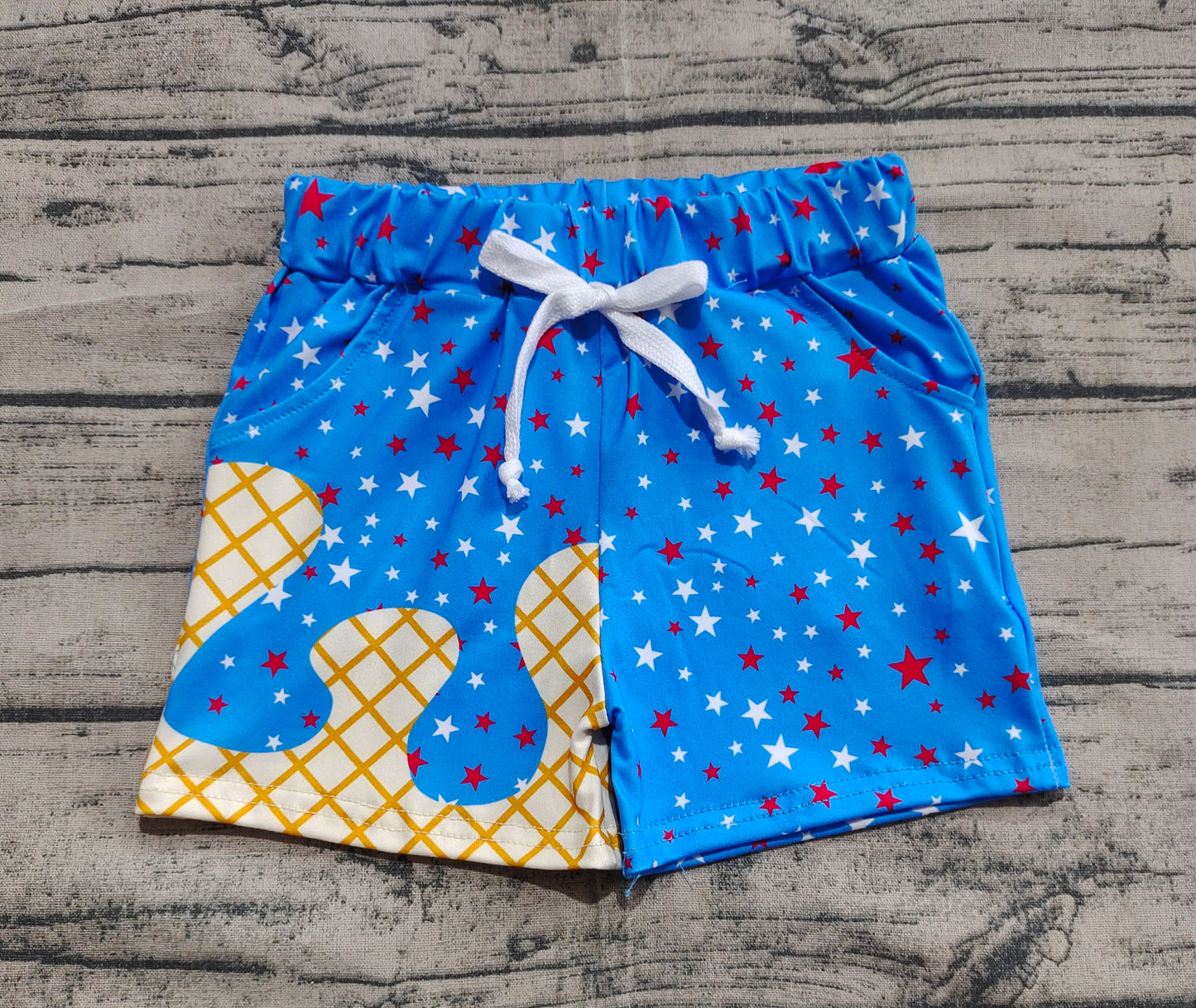 Preorder Baby Boy Plaid Stars Blue Team Shorts Bottoms( No moq )
