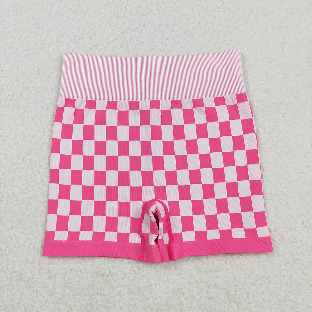 Adult Woman Pink Checkered Knitted Yoga Shorts Bottom  RTS