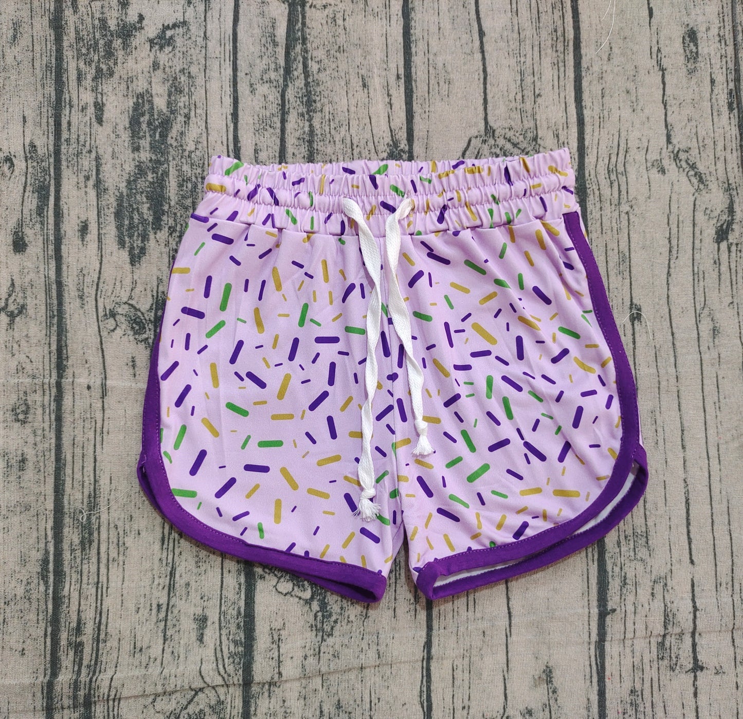 Girls Kids Mardi Gras Sprinkles Purple Shorts Bottoms RTS