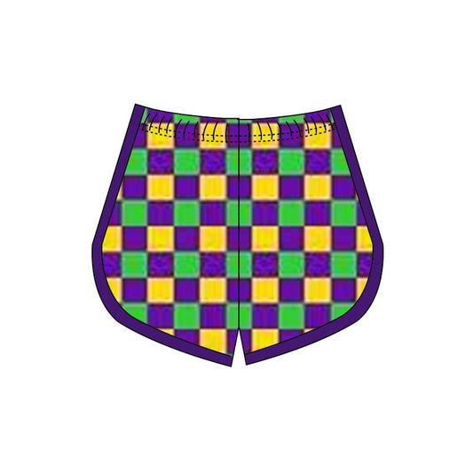 ( Moq 5 ) Preorder Girls Kids Checked Mardi Gras Yoga Active Shorts Bottoms
