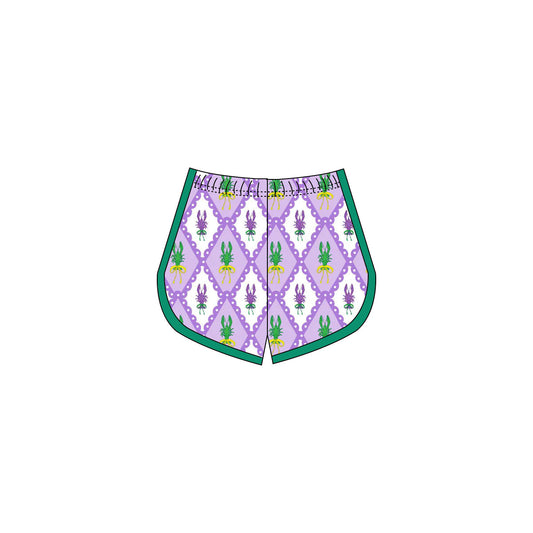 ( Moq 5 ) Preorder Girls Kids Crawfish Purple Mardi Gras Yoga Active Shorts Bottoms