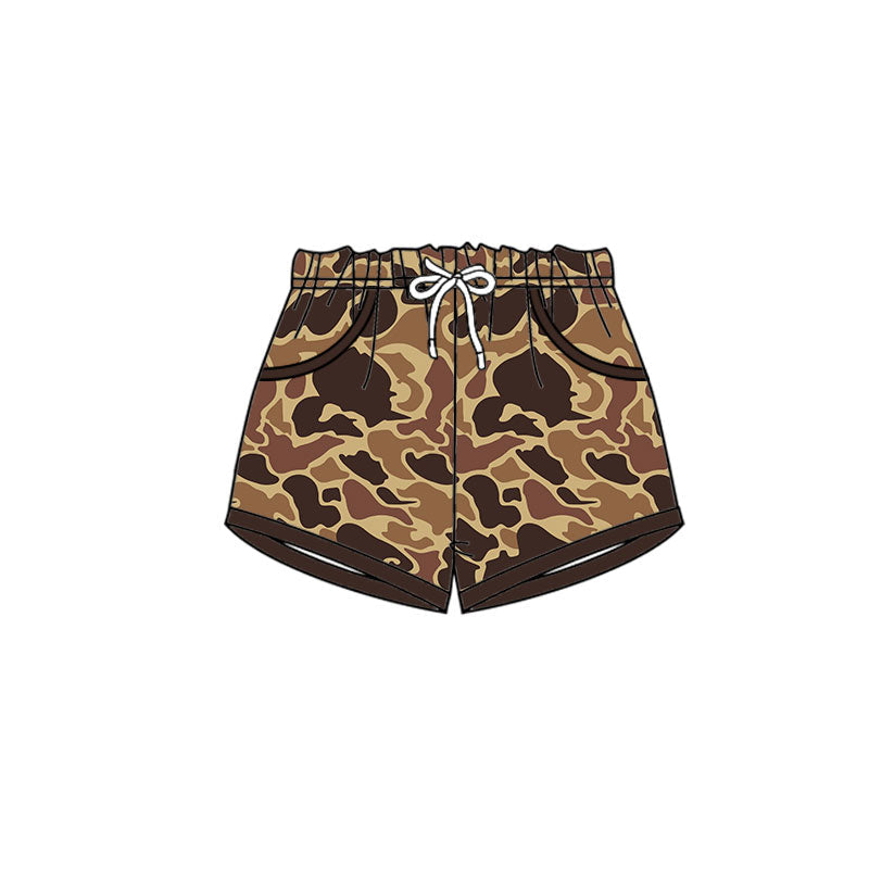 ( Moq 5 ) Preorder Boys Kids Brown Camo Pockets Shorts Summer Bottom