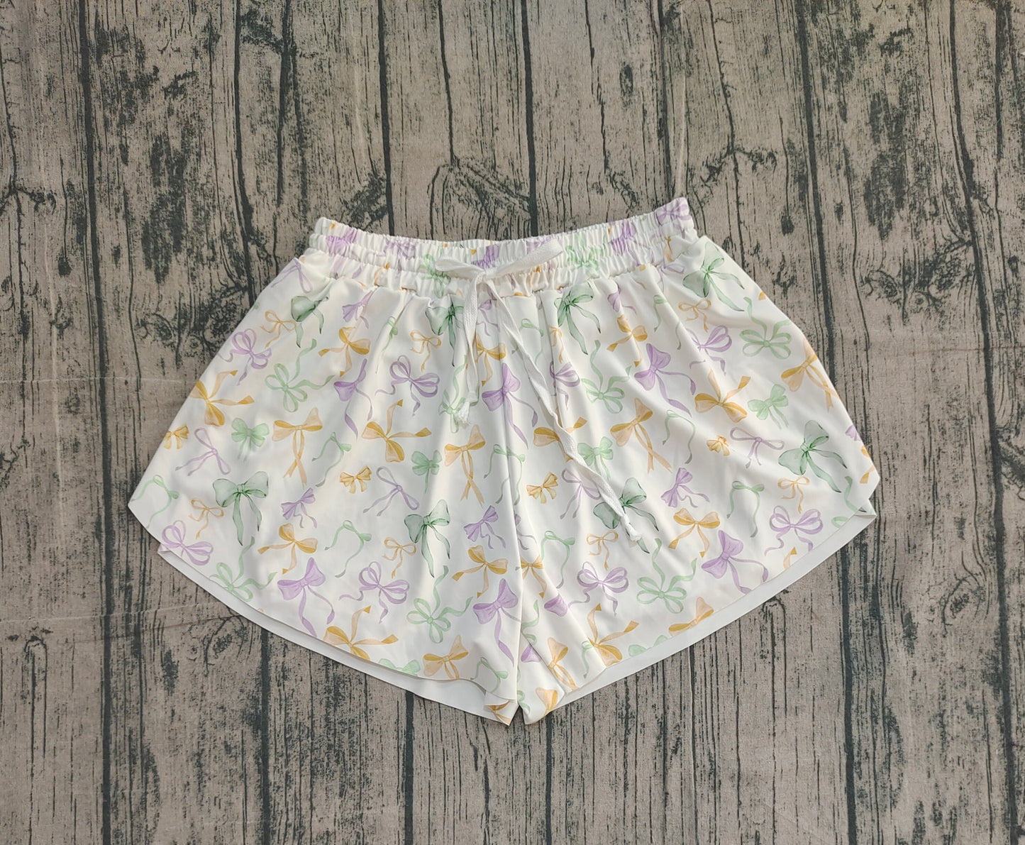 Adult Women Mardi Gras Bows Yoga Active Shorts Bottoms RTS