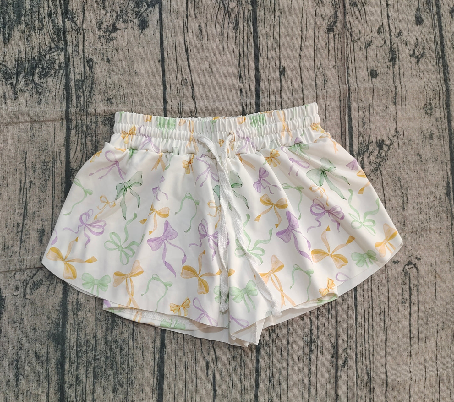 ( No moq ) Preorder Baby Girls Kids Mardi Gras Bows Yoga Active Shorts Bottoms