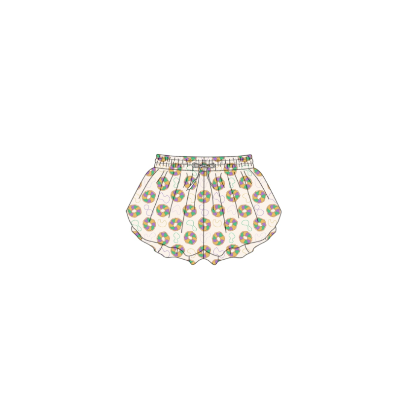 ( Moq 5 ) Preorder Baby Girls Kids Mardi Gras Donuts Yoga Active Shorts Bottoms