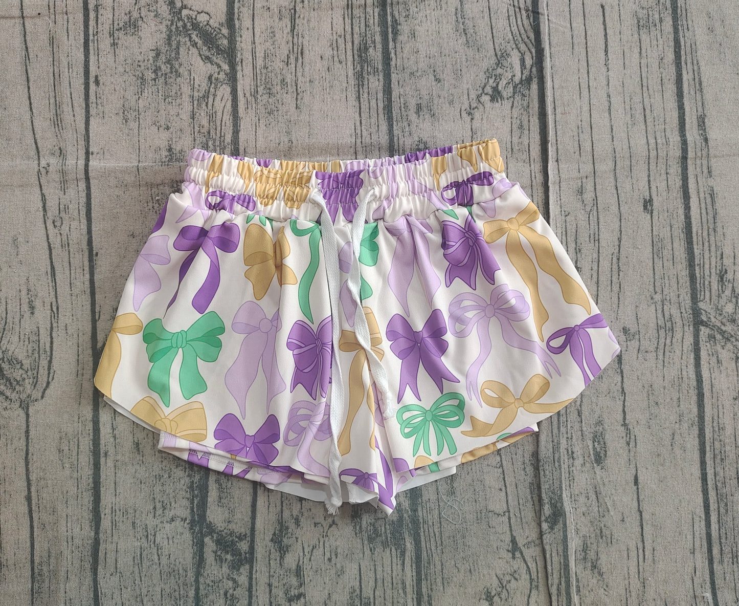 Baby Girls Kids Mardi Gras Colorful Bows Yoga Active Shorts Bottoms RTS