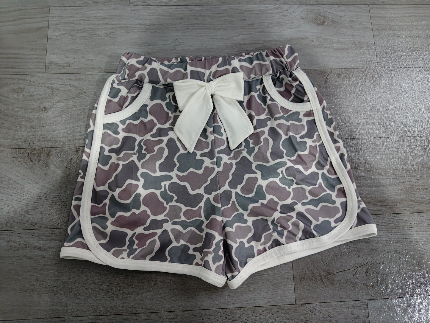 ( No moq ) Preorder Baby Girls Bow Pockets Camo Shorts Summer Bottoms