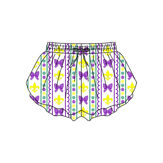 ( Moq 5 ) Baby Girls Mardi Gras Anchors Bows Yoga Active Ruffle Shorts Bottom