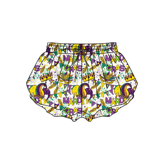 ( Moq 5 ) Baby Girls Masks Mardi Gras Yoga Active Ruffle Shorts Bottom