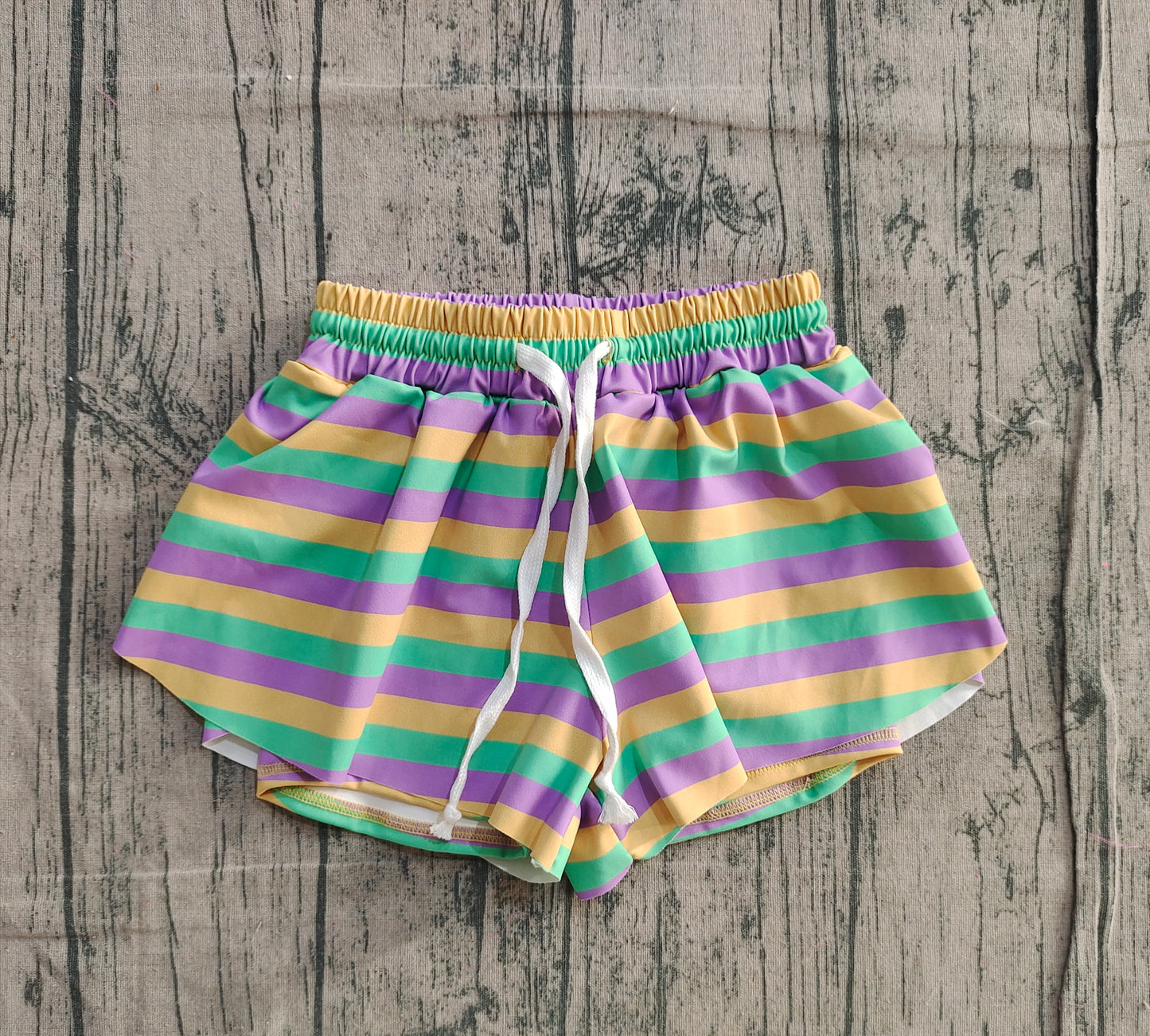 Adult Women Mardi Gras Stripes Yoga Active Ruffle Shorts Bottom RTS
