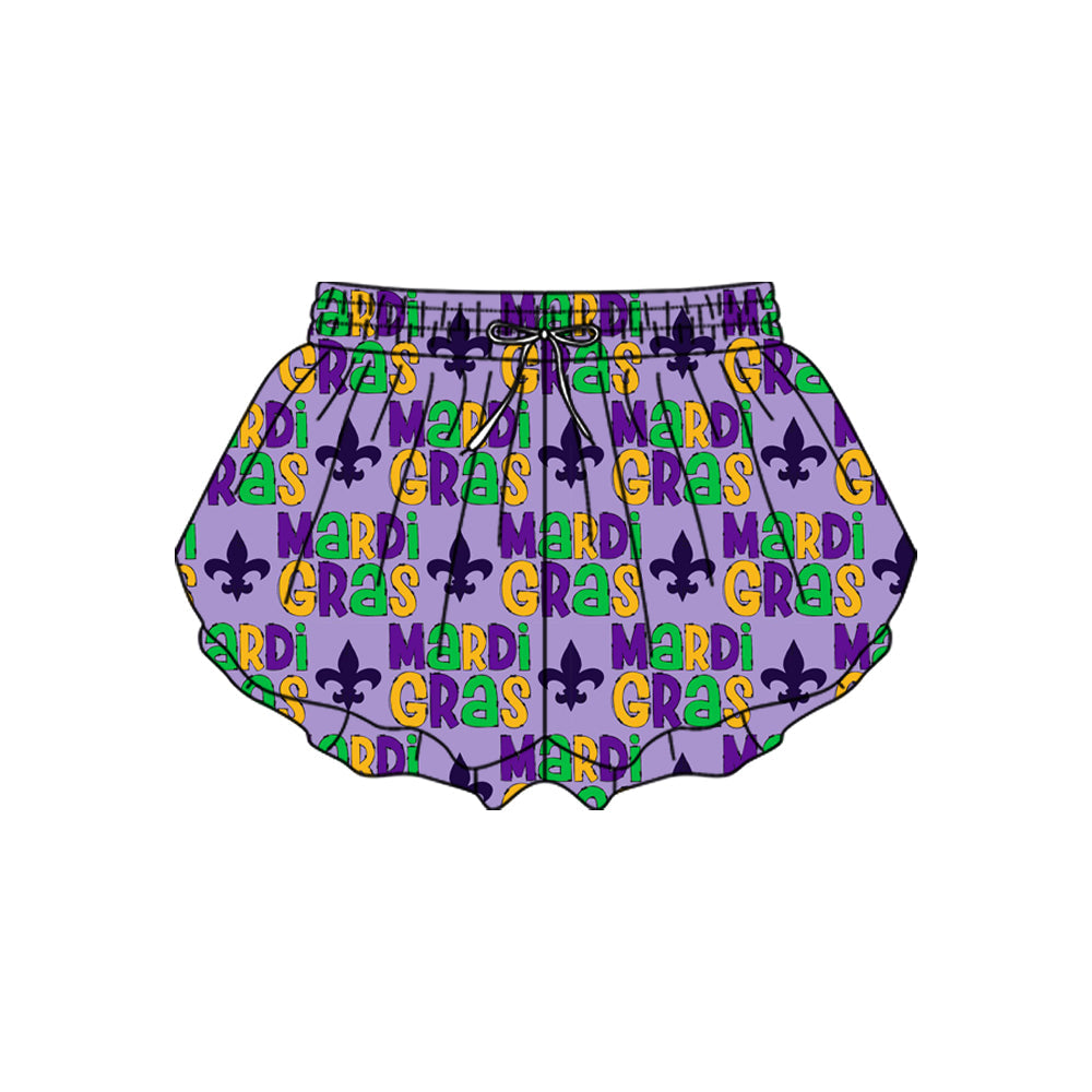 ( Moq 5 ) Baby Girls Mardi Gras Anchors Yoga Active Ruffle Shorts Bottom