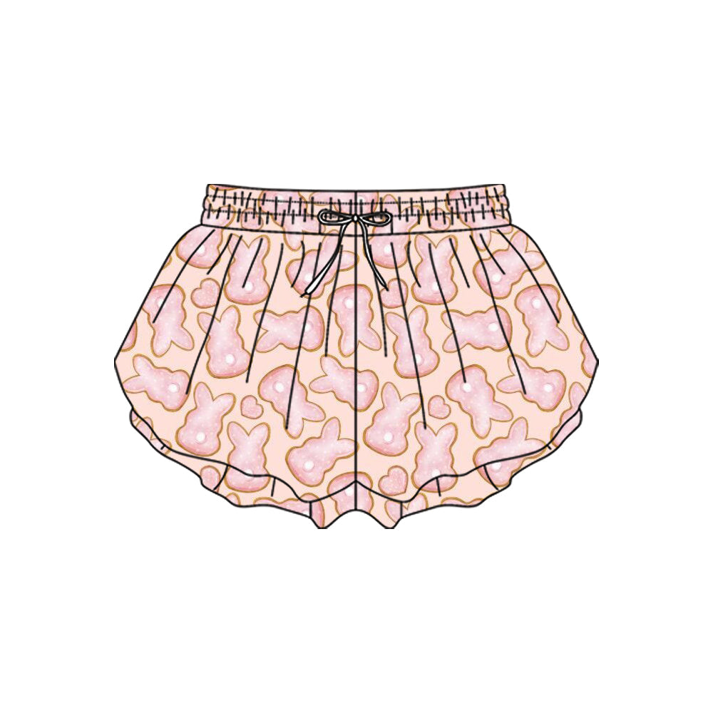 ( Moq 5 ) Baby Girls Rabbits Hearts Easter Yoga Active Ruffle Shorts Bottom