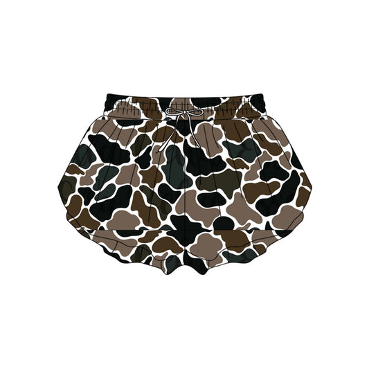 ( Moq 5 ) Preorder Adult Women Dark Brown Camo Yoga Southern Shorts Bottoms