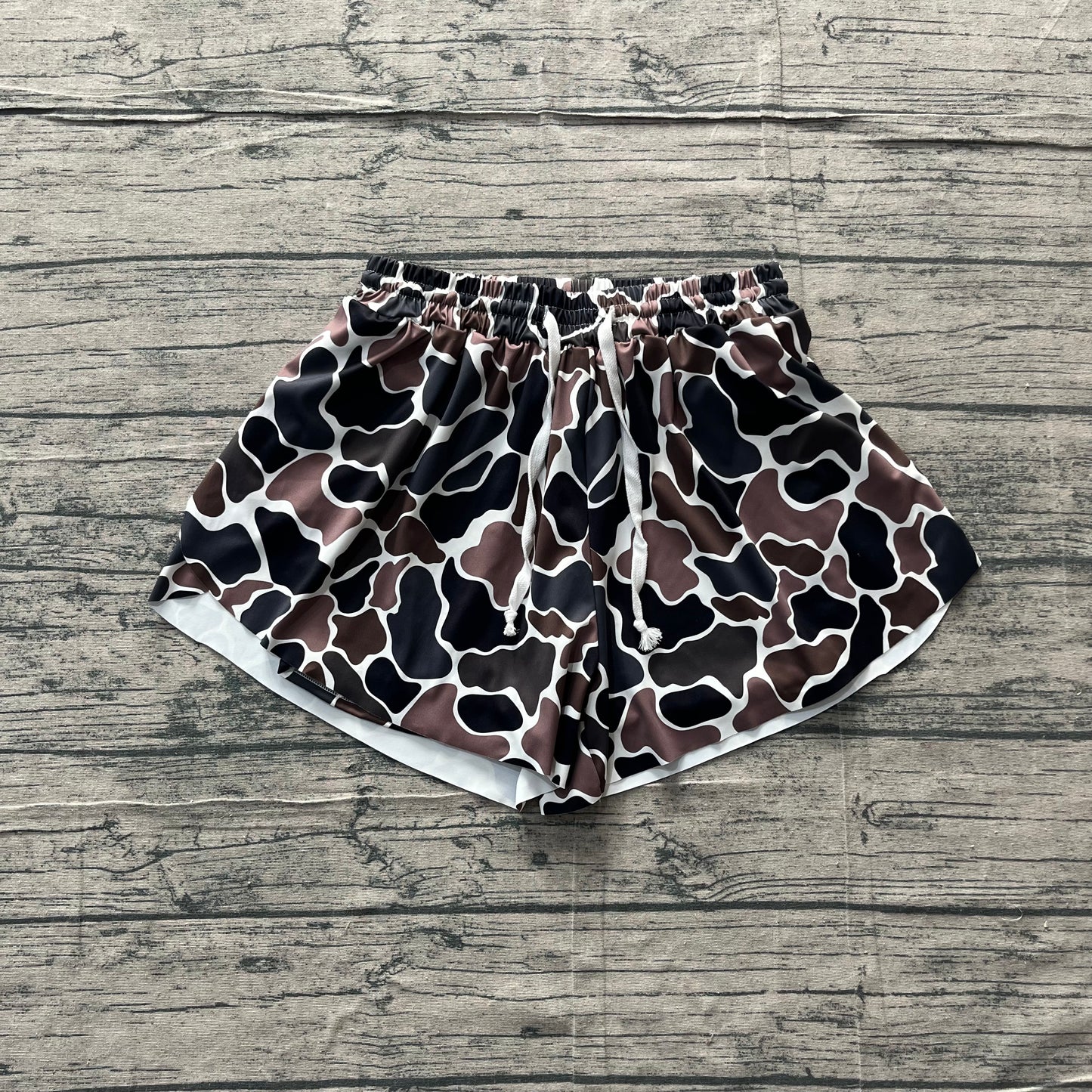 Adult Women Dark Brown Camo Yoga Southern Shorts Bottoms RTS