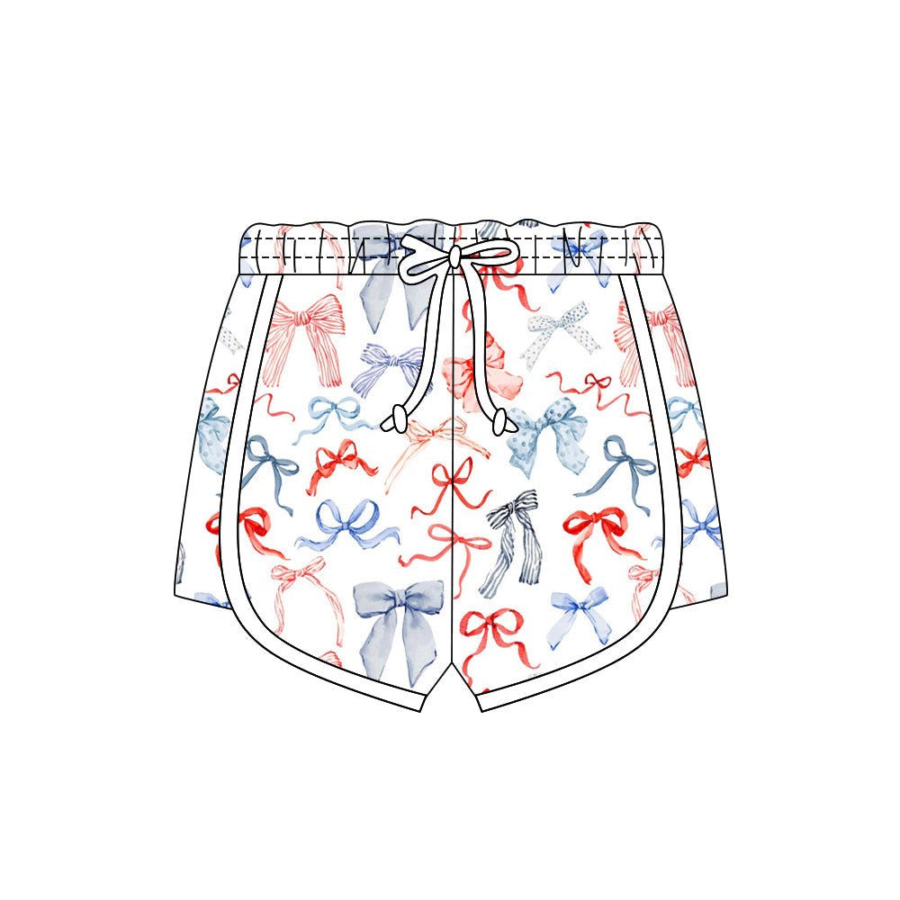 ( Moq 5 ) Preorder Baby Girls Kids Red Blue Bows 4th of July Shorts Bottoms