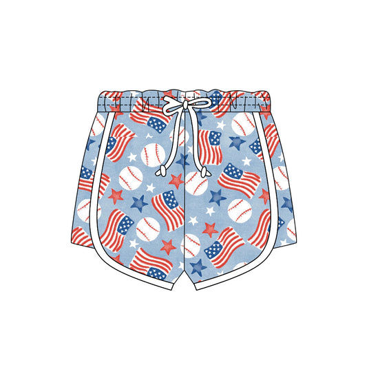 ( Moq 5 ) Preorder Baby Girls Kids Flags Stars Baseball 4th of July Shorts Bottoms
