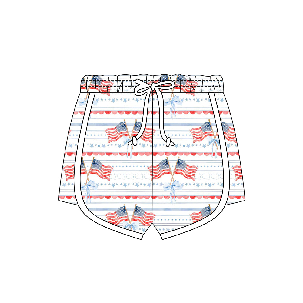 ( Moq 5 ) Preorder Baby Girls Kids Bows Flags Stars 4th of July Shorts Bottoms