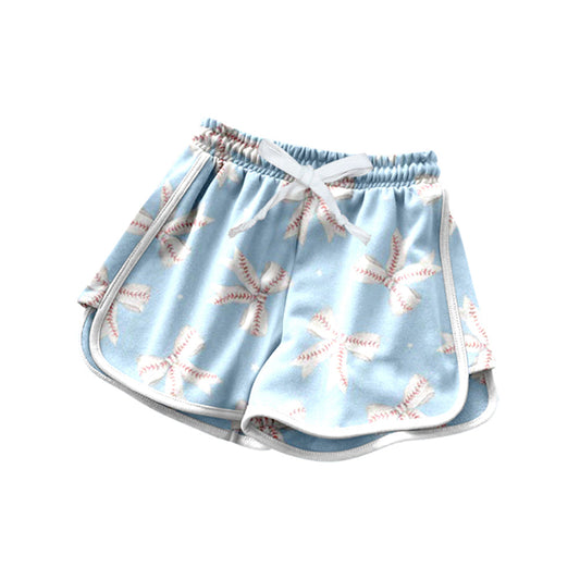 ( Moq 5 ) Preorder Baby Girls Kids Baseballs Bows Blue Bottom Shorts
