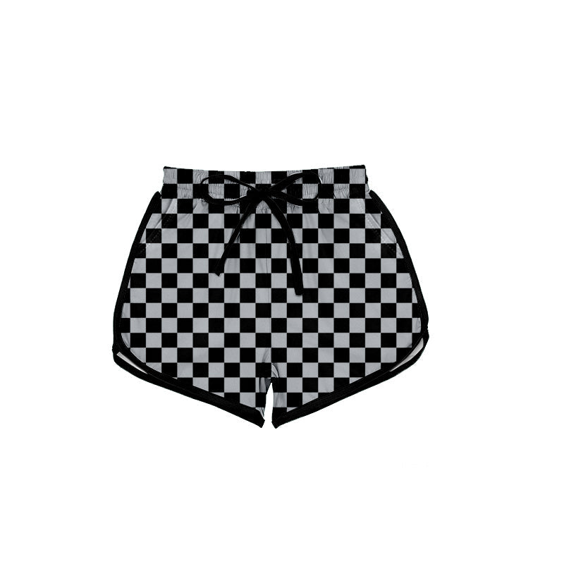( Moq 5 ) Preorder Adult Women Black Checked Summer Shorts Bottoms