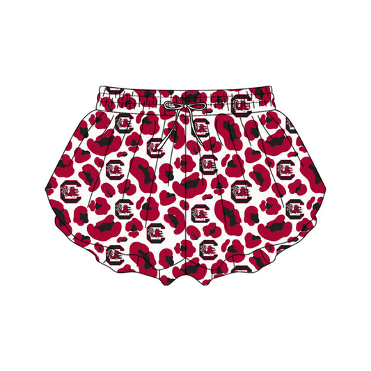 ( Moq 5 ) Preorder Adult Women Red Leopard Team Yoga Active Ruffle Shorts Bottom