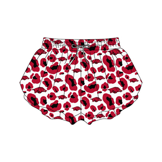 ( Moq 5 ) Preorder Adult Women Red Leopard Pigs Team Yoga Active Ruffle Shorts Bottom