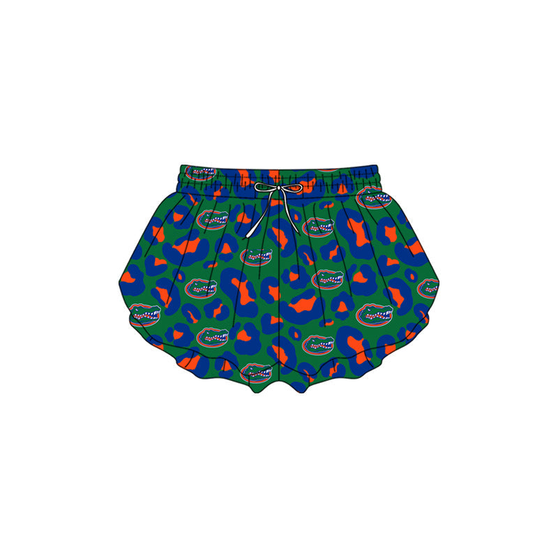 ( Moq 5 ) Preorder Baby Girls Kids Leopard Team Yoga Active Ruffle Shorts Green Bottom