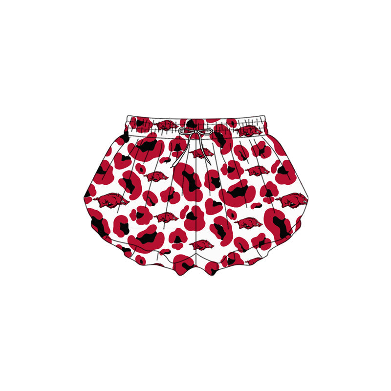 ( Moq 5 ) Preorder Baby Girls Kids Red Leopard Pigs Team Yoga Active Ruffle Shorts Bottom