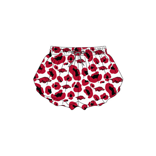 ( Moq 5 ) Preorder Baby Girls Kids Red Leopard Pigs Team Yoga Active Ruffle Shorts Bottom