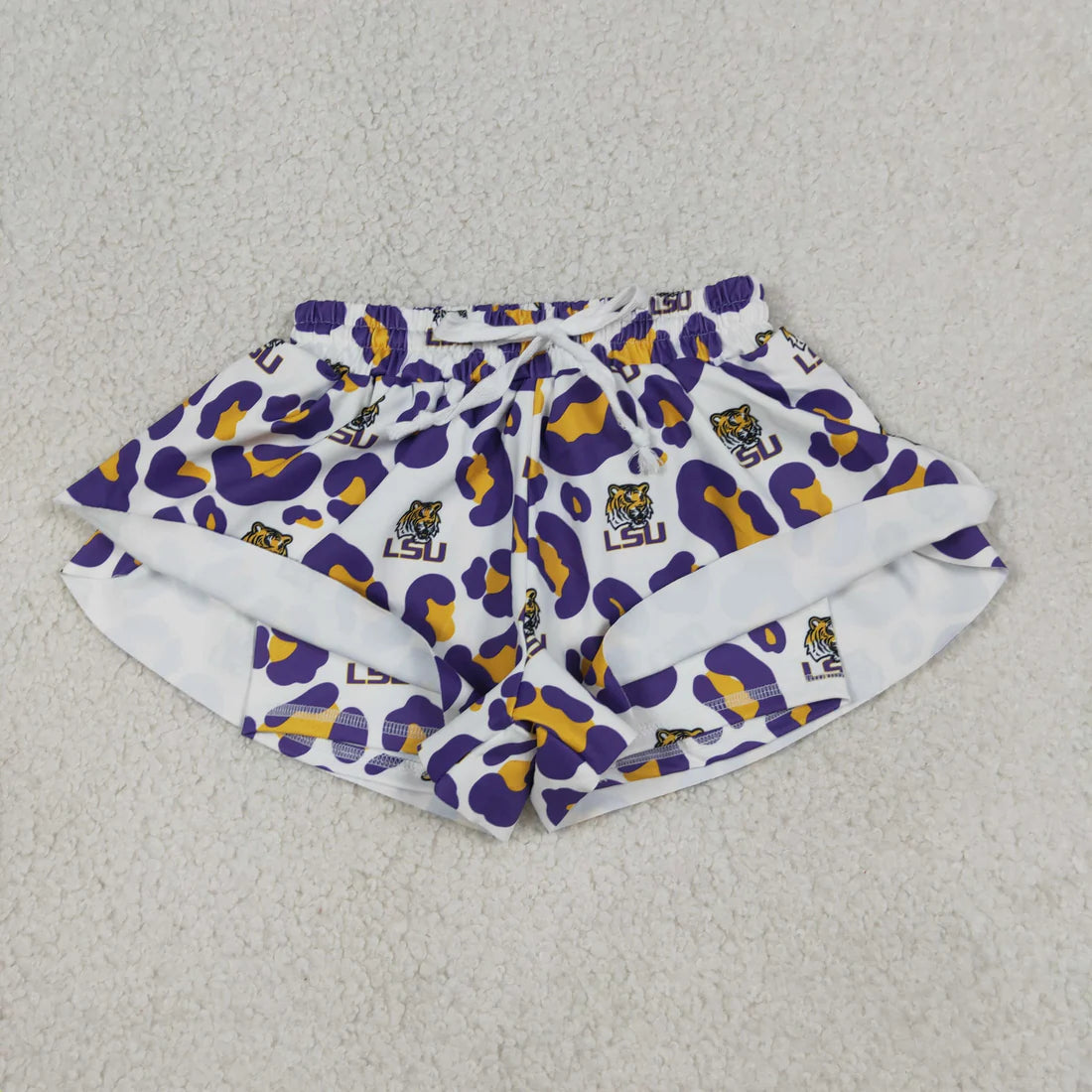 Sibling Baby Girls Adult Women Purple Leopard Tigers Team Yoga Active Ruffle Shorts Bottom RTS