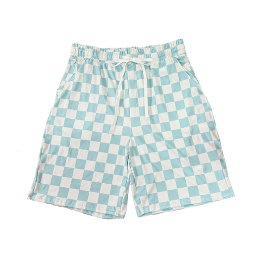 ( Moq 5 ) Preorder Adult Men Light Blue Checked Summer Pockets Shorts Bottoms