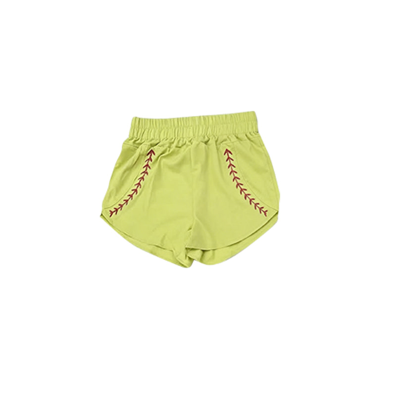 ( Moq 5 ) Preorder Baby Girls Kids Green Baseball Yoga Active Shorts Team Sport Clothes