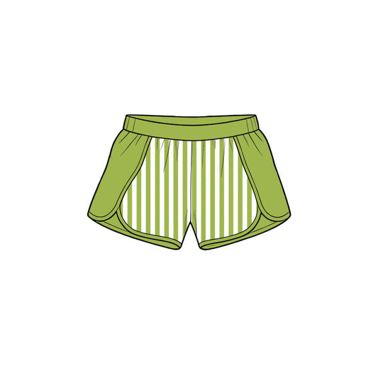( Moq 5 ) Preorder Baby Girls Kids Green Stripes Shorts Bottoms Yoga Active Clothes