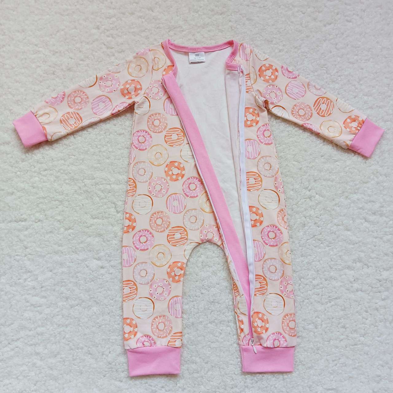 LR0312 Baby Girl Long Sleeves Zipper Donuts One Piece Romper