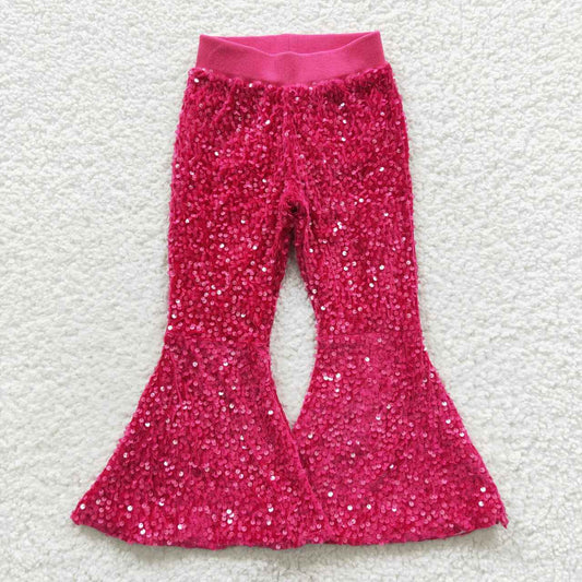 P0112 Baby Girl Hot Pink Glitter Sequins With Lining Bell Pants