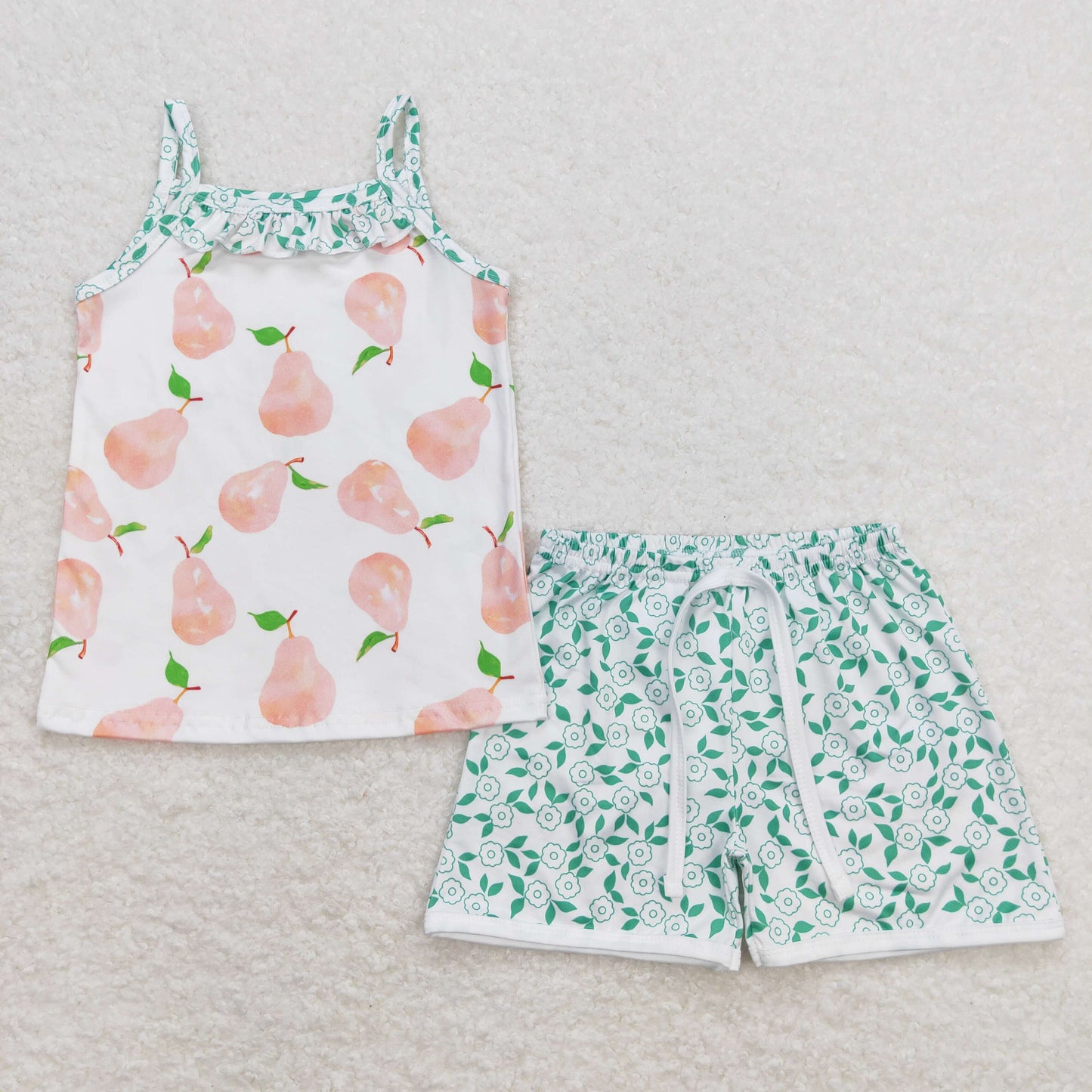 Baby Girls Sleeveless Pears Tops Floral Shorts Summer Set