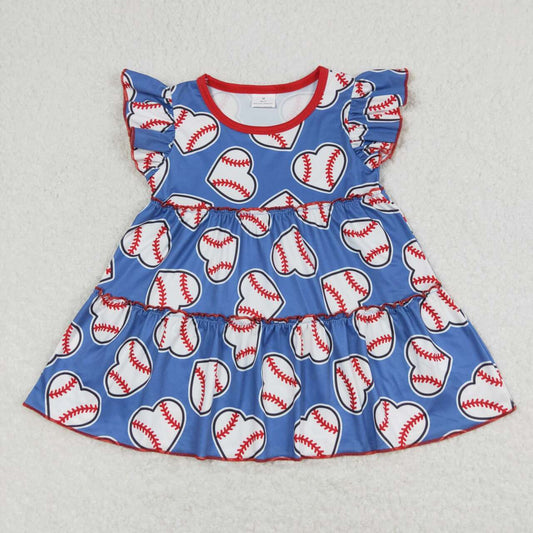 Baby Girl Flutter Short Sleeves Baseball Hearts Blue Tunic Tops