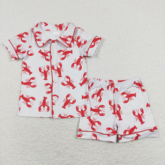 BSSO0390 Baby Boy Girl Short Sleeves Crawfish Buttons Shirt Shorts Pajamas Set