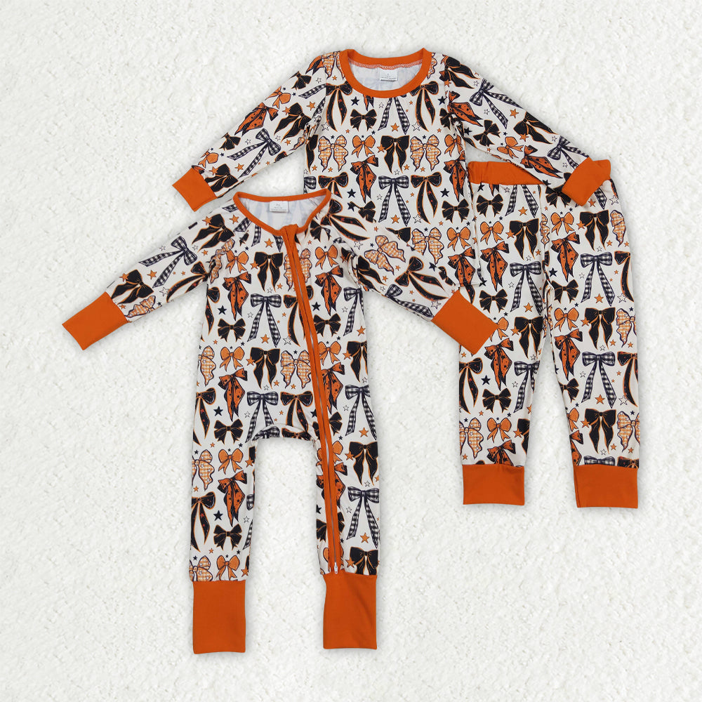 Baby Girl Long Sleeves Bows Stars Sibling Halloween Pajamas Zipper Romper Set RTS