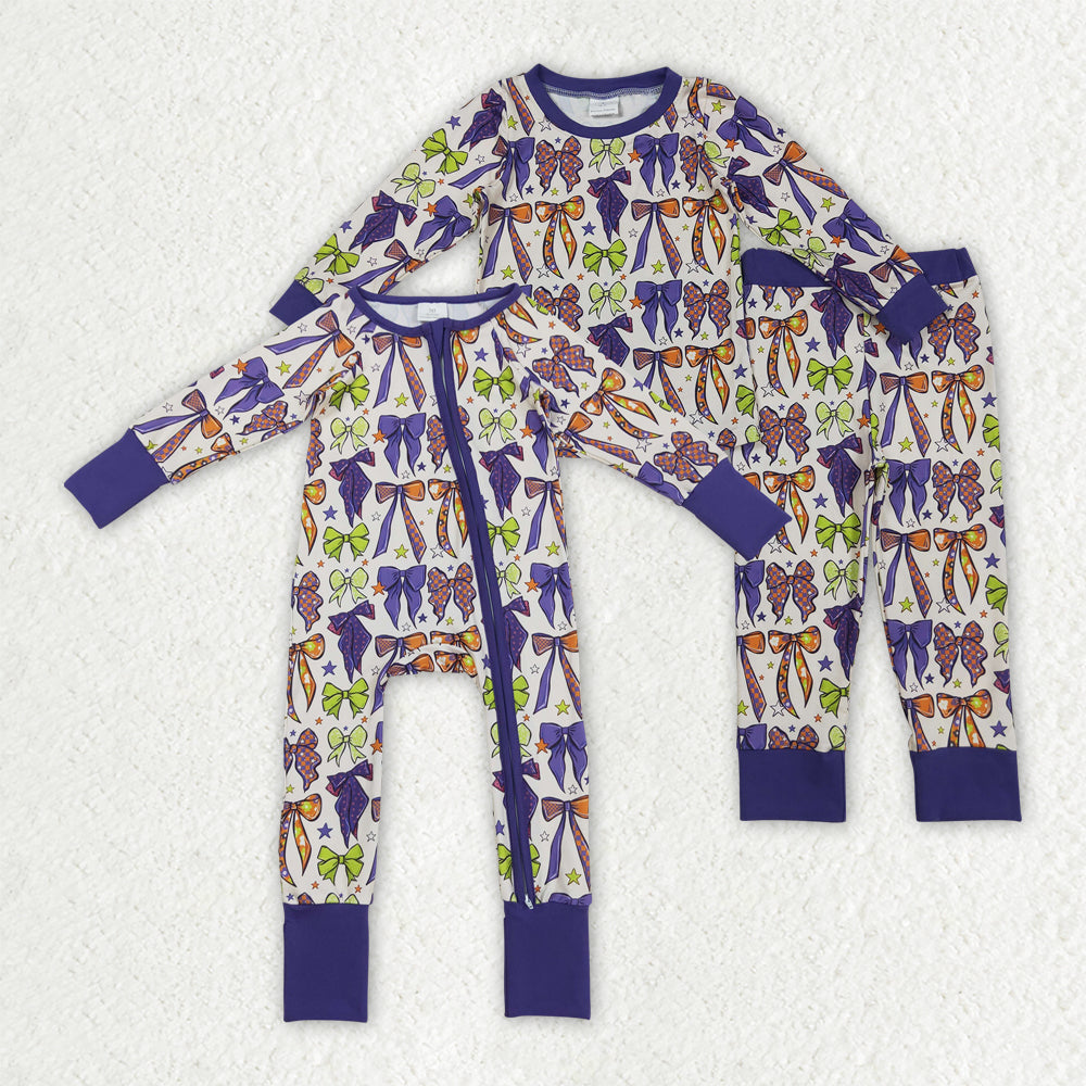 Baby Girl Long Sleeves Halloween Bows Stars Sibling Zipper Romper Set Pajamas RTS