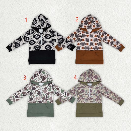 Baby Boy Long Sleeves Western Camo Hoodie Zipper Sibling Pullover Shirt Tops