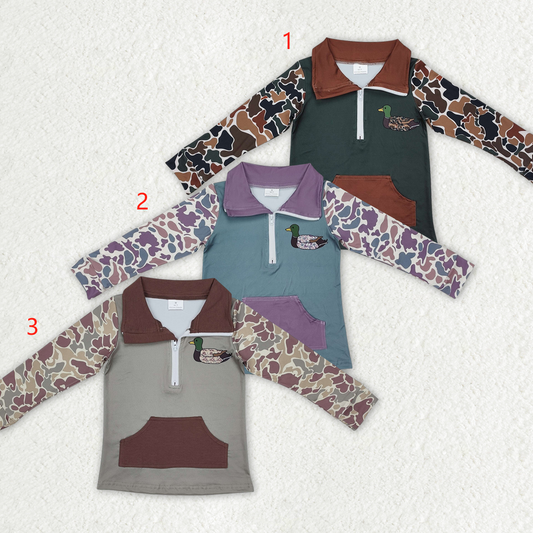 Baby Boy Long Sleeves Camo Zipper Duck Hunting Sibling Brother Pullover Shirt Tops