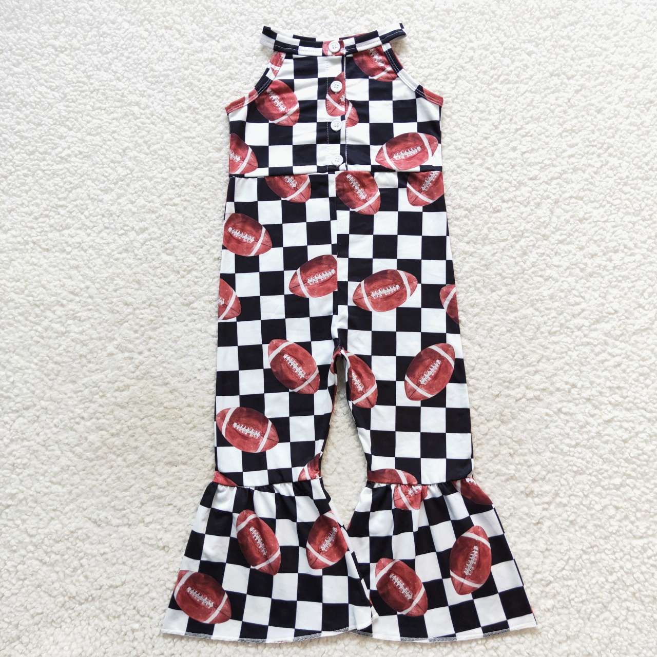 SR0445 Baby Girl Football Checkered Jumpsuit