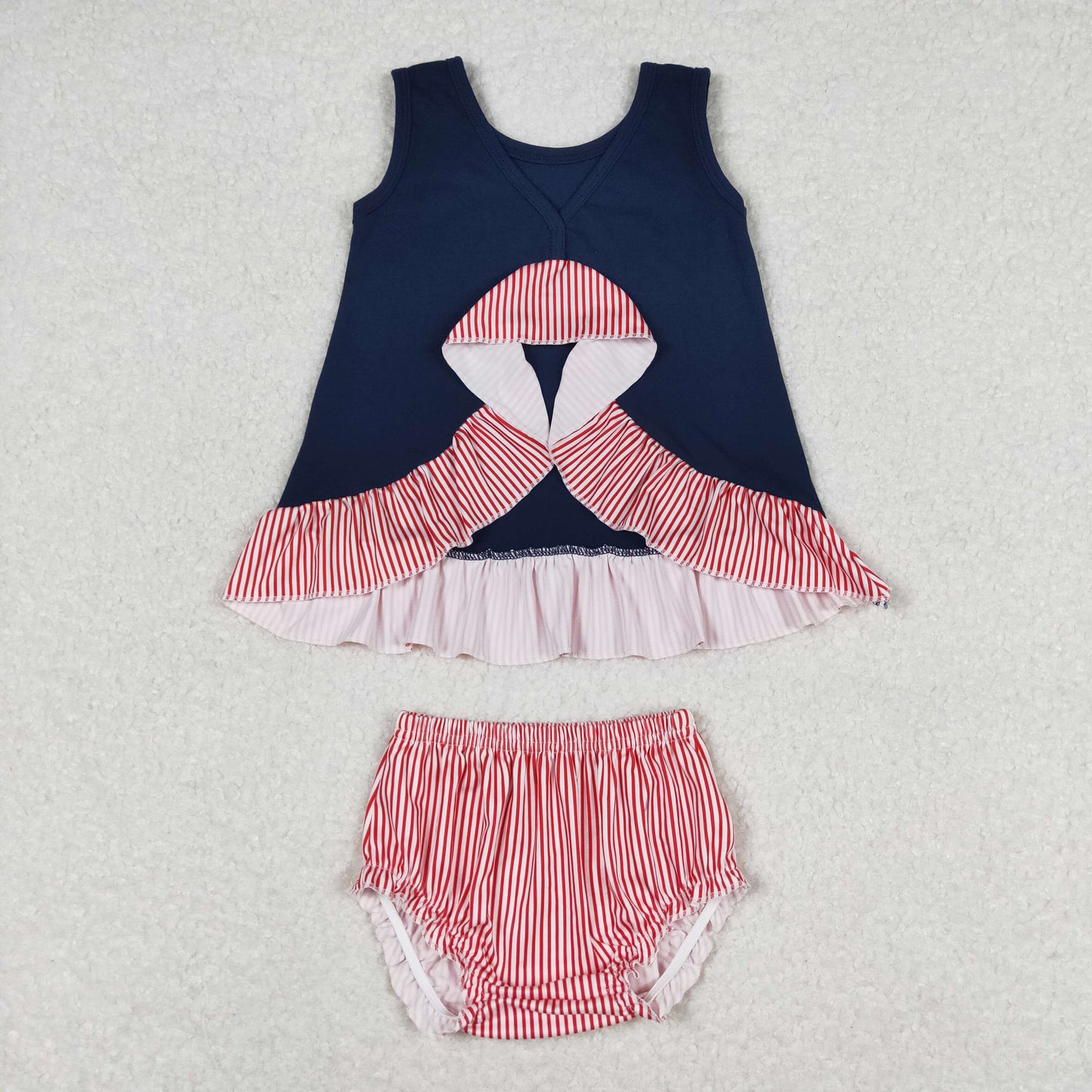 Baby Girl Sleeveless Embroidery Baseball Stripes Bummies Shorts Set