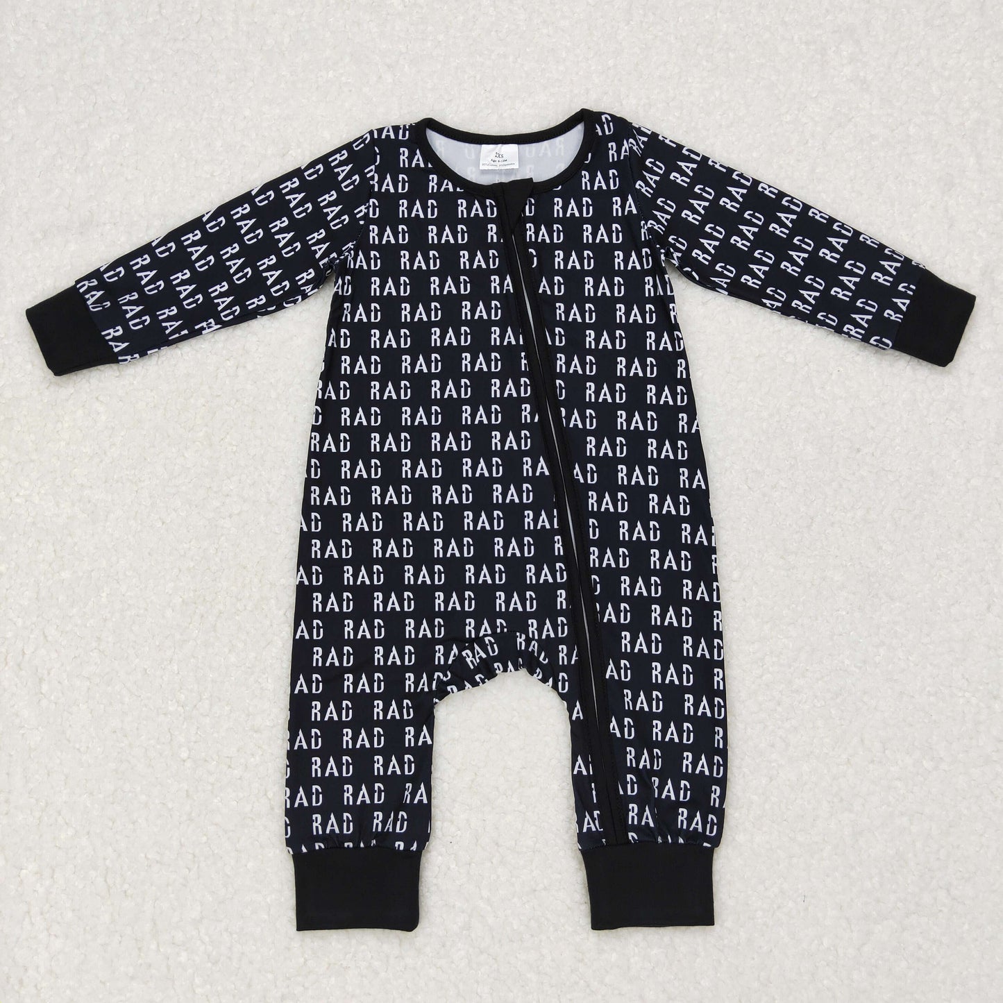 LR0653 Baby Boy Long Sleeves Letter Zipper One Piece Black Romper